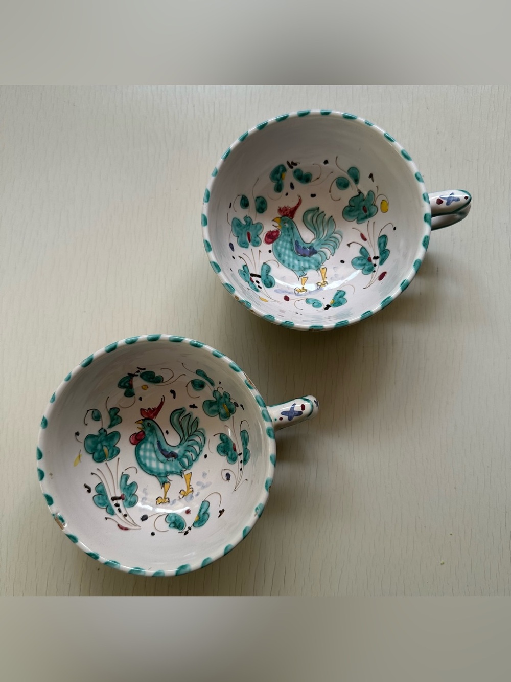 VTG Mid-Century Deruta Italian Majolica Ceramic Cups- Gallo Verde Pattern